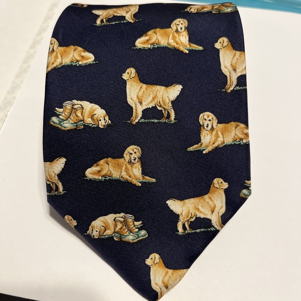 Alynn Neckwear USA Men's Blue‎ Golden Retriever Pattern 100% Silk Neck Tie